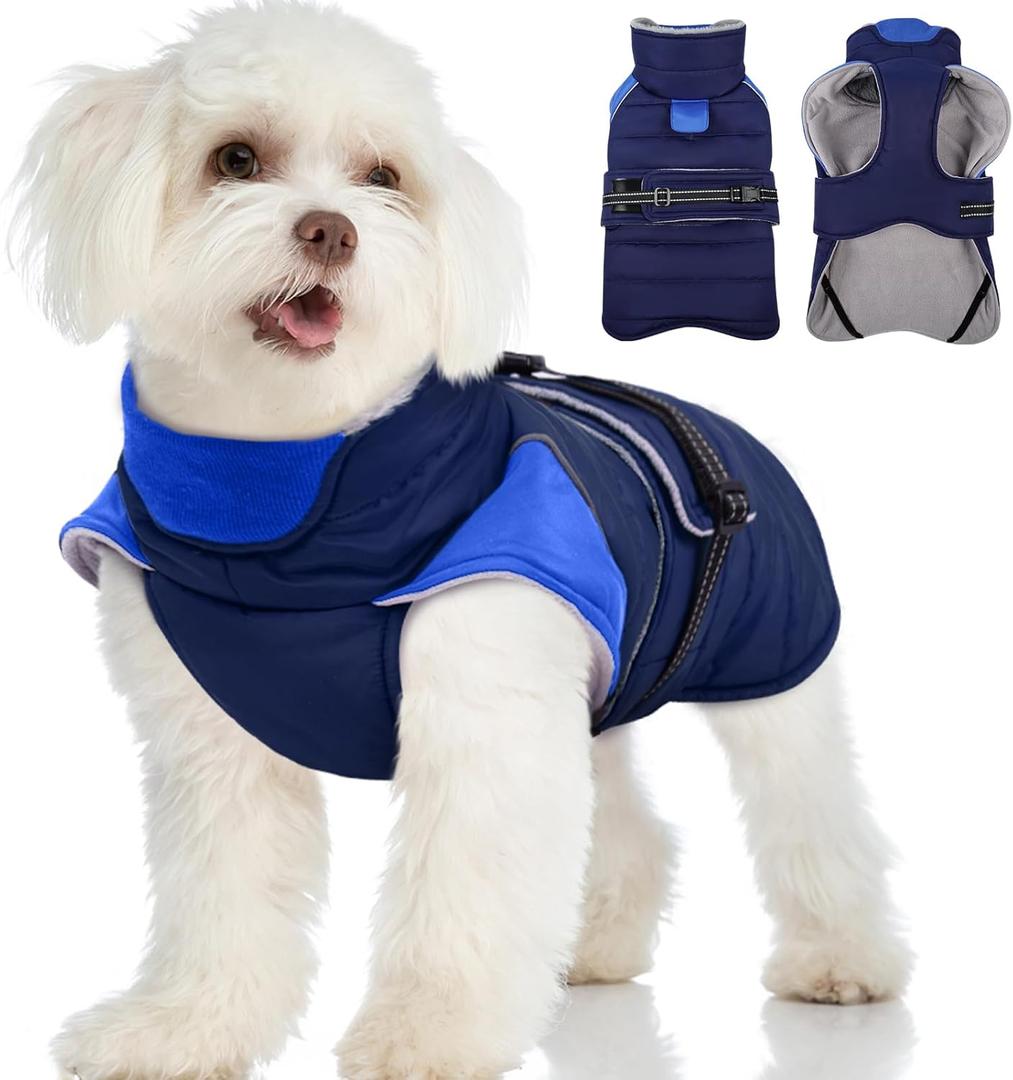 MIGOHI Waterproof Dog Winter Coat - Thick Dog Fleece Jacket with Reflective Strips, Warm Winter Snowsuit Sweater for Small Dogs,Machine Washable,French Bulldog,M,DarkBlue