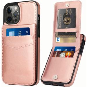 iPhone 14 Pro Wallet Case with Credit Card Holder Case for Women Men PU Leather Wallet Case for iPhone 14 Pro Case 6.1 inch (Rose Gold)