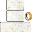 3 Pcs White and Gold Kitchen Rugs and Mats Set Anti Fatigue Marble Floor Mat Farmhouse Non Slip Washable White Gold Marble Kitchen Accessories for Floor Carpet Home Indoor Decor