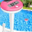 FirstE 2025 Solar Digital Pool Thermometer with Rope | Big Number LCD Display Floating Pool Thermometer for Easy Read | High Precision, IP68 Waterproof | Pools Water Temperature Gauge for Spa, Pink