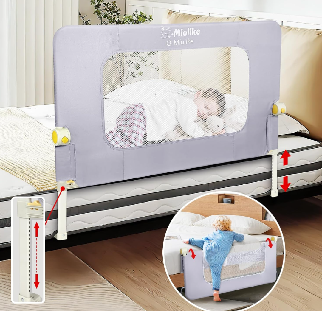 Q-MIULIKE Baby Bed Rail for Toddlers Crib Guard Rail Smooth Flip-Down Safety Rail Guards for 14 Height Adjustable, Toddlers Bed Rails for Full King Queen Twin Bed for 31.5''，1 Piece