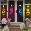 [Timer] Easter Bunny Eggs Window Lights 3 Pack, Blue Pink Yellow Easter Lights Battery Operated with Suction Cup Hook, Hanging Cute Easter Window Decorations for Indoor Home Farmhouse Decor