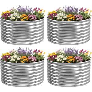 4 Pack 2x2FT Round Raised Beds for Gardening, Corrugated Galvanized Steel Raised Garden Bed, Outdoor Metal Above Ground Garden Bed for Vegetables and Flowers-2x2FTx10Inch (Silver)