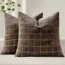 MIULEE Decorative Chenille Check Throw Pillow Covers Vintage Plaid Couch Pillows 22x22 Inch  Neutral Boho Farmhouse Cushion Covers Modern Home Decor for Sofa Bed Living Room Brown