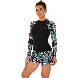 Women's Long Sleeves Rash Guard Athletic Swim Aztec Tankini Sets Swimsuit M