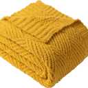Battilo Yellow Chenille Throw Blanket for Couch, Soft Diamond Textured Knit Blanket, Cozy Lightweight Decorative for Sofa, 50"x60" 