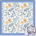 DEWUR Picnic Blankets 79"x79" Extra Large Outdoor Blanket Beach Blanket Waterproof SandProof Picnic Mat Washable Foldable Portable for Grass Lawn Beach Camping (White with Flowers)