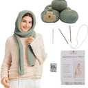 Chic Loops Knitting Kit for Beginners, Knitted Knit Wrap Beginner Crochet Kit for Adults, Crochet Warm Knit Wraps Long Scarf for Women Keeping Warm with Instruction(Matcha)