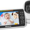 MEGATEK BabyView Video Baby Monitor with Camera and Audio, 5 Screen, Pan-Tilt-Zoom, No-WiFi 2.4GHz Wireless, 30-Hour Battery, Night Vision, 2-Way Talk, VOX, Lullabies, Timer, Temperature Alerts