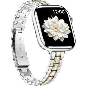 BAITEYOU Narrow Metal Band Compatible with Apple Watch Bands 38mm 40mm 41mm 42mm 44mm 45mm 46mm 49mm (Series 11 10 9 8 7 6 5 4 3 2 1 SE Ultra), Dressy Thin Stainless Steel iWatch Bands for Women