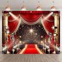 8x6ft Red Carpet Backdrop Glitter Spotlight Fashion Show Movie Night Stars Photography Background Graduation Wedding Birthday Party Decorations Photo Banner Props