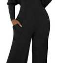 ECHOINE Womens V Neck Wide Leg Jumpsuits with Pockets Ribbed Long Sleeve Coat Pants 2 Piece Sets Outfits L