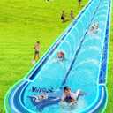 Slip and Water Slide for Kids and Adults Backyard with Extra-Large Inflatable Guard Rails and Dual Way Water Sprayers,Heavy Duty and Extra Long Design with Two Inflatable Bodyboards, 32ft-double Lane