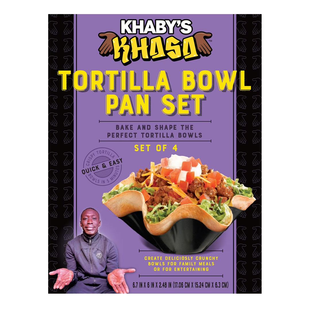 Khaby Lame Tortilla Bowl Pan Set, Easy to Use, Dishwasher Safe Plastic, Black, 4-Pack