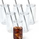 Icesip 16oz Acrylic Mason Jar Cups, Clear Cups with Plastic Lids and Straws, Iced Coffee Cup Drinking Glass Tumbler for Whiskey, Soda, Tea, Juice, Gift, 6pcs