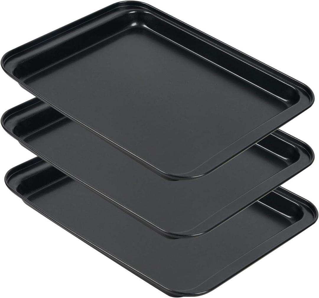 Small Baking Sheets for Oven, Shinsin Nonstick Cookie Pans Set of 3, 8 inch Carbon Steel Cookie Sheet Pans Professional Mini Baking Replacement Trays for Toaster Oven, Easy Clean, Dishwasher Safe