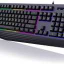 yesbeaut Gaming Keyboard, 7-Color Rainbow LED Backlit, 104 Keys Quiet Light Up Keyboard, Wrist Rest, Whisper Silent, Anti-ghosting Multimedia Keys, Waterproof USB Wired Keyboard for PC Mac Xbox