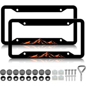 HCSS 2PCS Mountain License Plate Frames, Orange Mountains Raised Aluminum Metal License Plate Holder, Rust-Proof Waterproof Car Decorative Tag Frames for Standard US 12x6 Inch