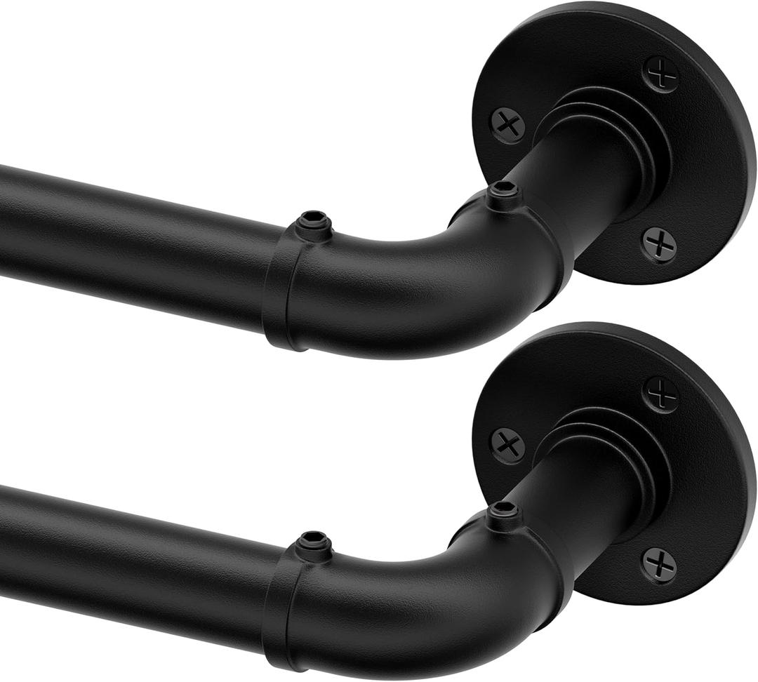 Curtain Rods for Windows 66 to 120, Industrial Heavy Duty Curtain Rods 2 Pack, Wrap Around Black Curtain Rod, Blackout Outdoor Curtain Rod, Room Divider Curtains Rod, 1 Inch Adjustable Drapery Rod