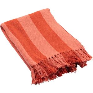 Creative Co-Op Woven Cotton Blend Throw with Stripes and Fringes, Red and Pink, 60" X 50"