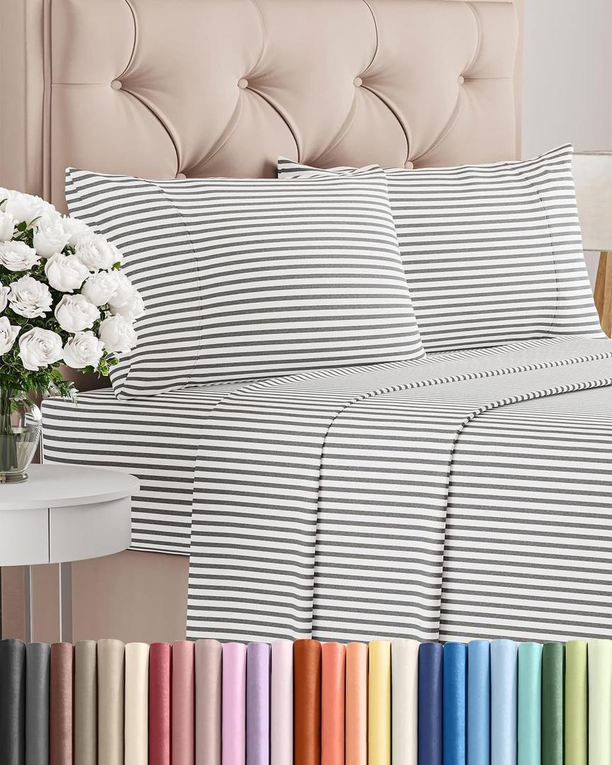 Cal King Size 4 Piece Sheet Set - Comfy Breathable & Cooling Bed Sheets Set - Hotel Luxury Bedding for Women, Men, Kids, Teens, Boys & Girls - Deep Pockets & Wrinkle Free - Oeko-Tex - Grey Stripes 2