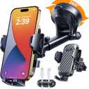 HTU 2025 Best Car Phone Holder Ultimate 5-in-1 & Upgraded 100+LBS Strongest SuctionTrue Military-Grade & Safety Cert 360 Windshield Dashboard Vent Mount Stand for iPhone Android & Truck, Black