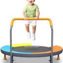 36" Foldable Kids Trampoline with Adjustable Handle Bar, 3FT Mini Toddler Trampoline,Spring-Free Jumping Mat,Indoor/Outdoor Anti-Slip Rubber Feet,Max Load 100LBS,Safety Bounce Trainer Birthday Ages 3-6