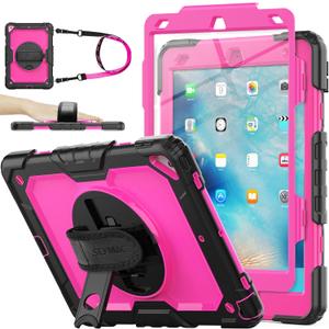 SEYMAC stock Case for iPad Air 3 2019 / Pro 10.5'' with Screen Protector Pen Holder [360 Rotate Hand Strap/Stand], Drop-Proof Case (Rose+Black)