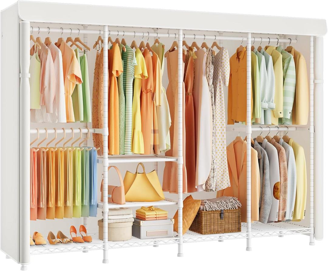 ULIFHOME H41C Clothes Rack with Cover, Covered Clothing Rack Heavy Duty