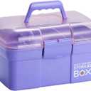 11'' Plastic Box Organizer with Removable Tray, Sewing Box Organizer (Purple)