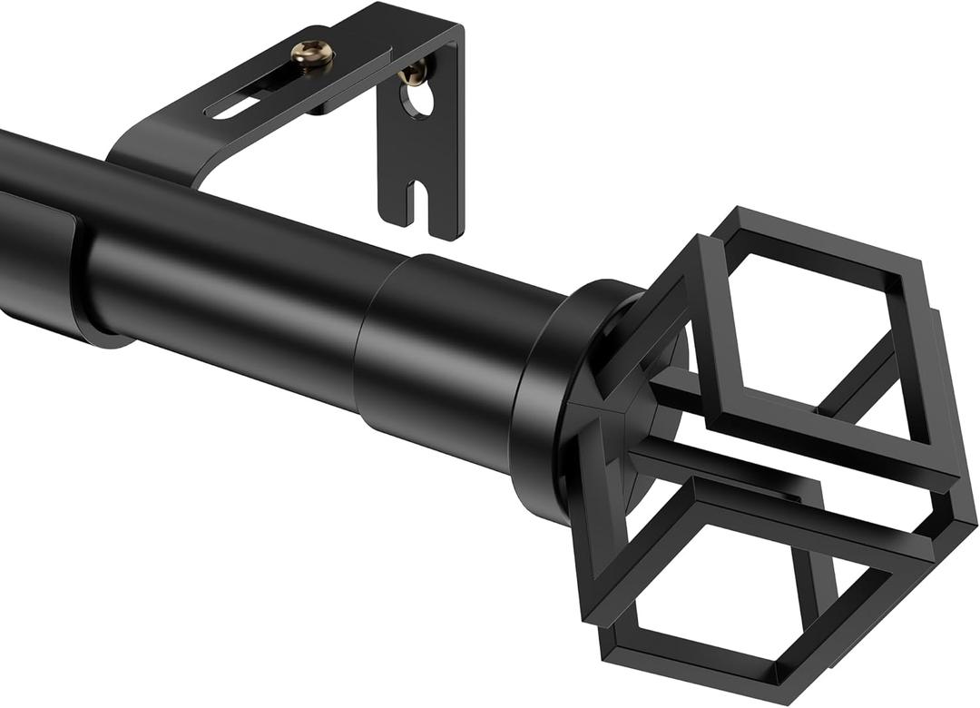 Black Curtain Rods for Windows 48 to 84 Inch, 1 Inch Adjustable Heavy Duty Modern Curtain Rod with Adjustable Brackets. Easy to Install and Maneuver for Outdoor, Bedroom, Living Room