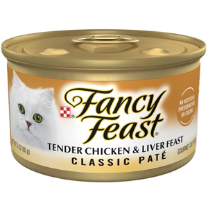 (12 pack) Purina Fancy Feast Tender Chicken and Liver Feast Classic Grain Free Wet Cat Food Pate, 3 oz