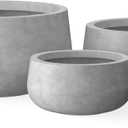 Kante 19.6",15.7",11.8" Dia Round Concrete Planters Set of 3, Outdoor Indoor Garden Plant Pots with Drainage Hole and Rubber Plug, Modern Curvaceous Design, Natural Concrete