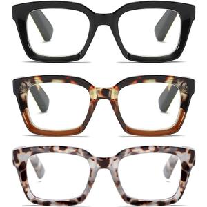 Readers for Women Oprah Style Square Reading Glasses with Spring Hinge Blue Light Blocking for Men Ladies (3 Mix), +1.75