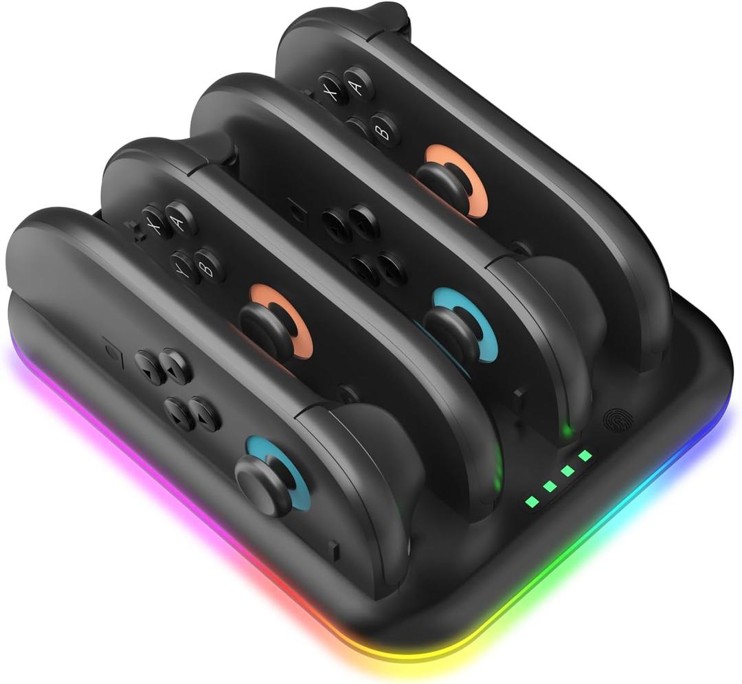 Switch 2 Joycon Charging Dock with RGB Lighting,4 in 1 Controller Charging Station for Switch2 Joycons,Fast Charger and Storage Stand for Nintendo Switch 2 Accessories