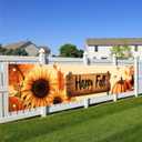 Happy Fall Banner 118 x 20 inchs Autumn Thanksgiving Outdoor Decorations Backdrop Happy Fall Yard Signs Party Supplies Autumn Sunflower Pumpkin Front Porch Hanging Banner