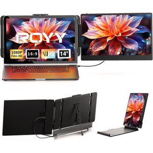 Laptop Screen Extender - 14" FHD 1080P IPS Portable Computer Monitor for Laptops, Dual Screen Travel Monitor for Laptops 13-17" with USB-C/HDMI Port, Plug & Play for Windows/Mac/Android/Switch/PS