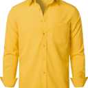 ZEROYAA Men's Regular Fit Dress Shirt Solid Wrinkle-Free Long Sleeve Casual Business Button Up Shirts with Pocket (X-Large, Yellow)