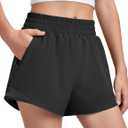 Girls Athletic Shorts with Liner Quick Dry Running Soccer Shorts with Zip Pockets for Kids Active Sports Volleyball (13-14 Years, Black)