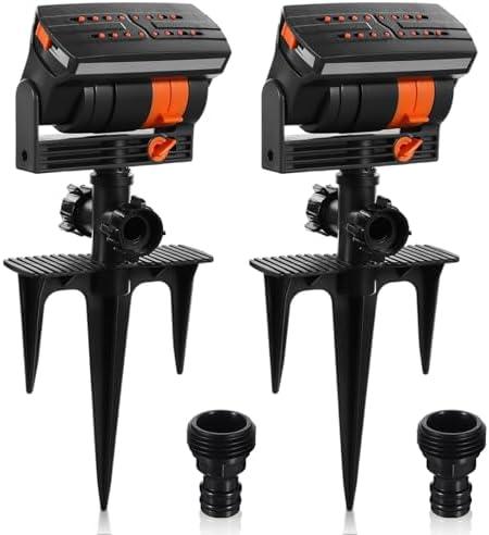 Reallnaive 2 Pcs Adjustable Oscillating Sprinkler 4 Way ABS Lawn Sprinkler Covers 4000 Sq. ft 16 Nozzle with Quick Connect for Garden Large Area Watering (Three Pin Base)