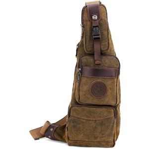 Hebetag Leather Sling Bag Crossbody Backpack for Men Women Travel Outdoor Camping (#39brown(canvas))
