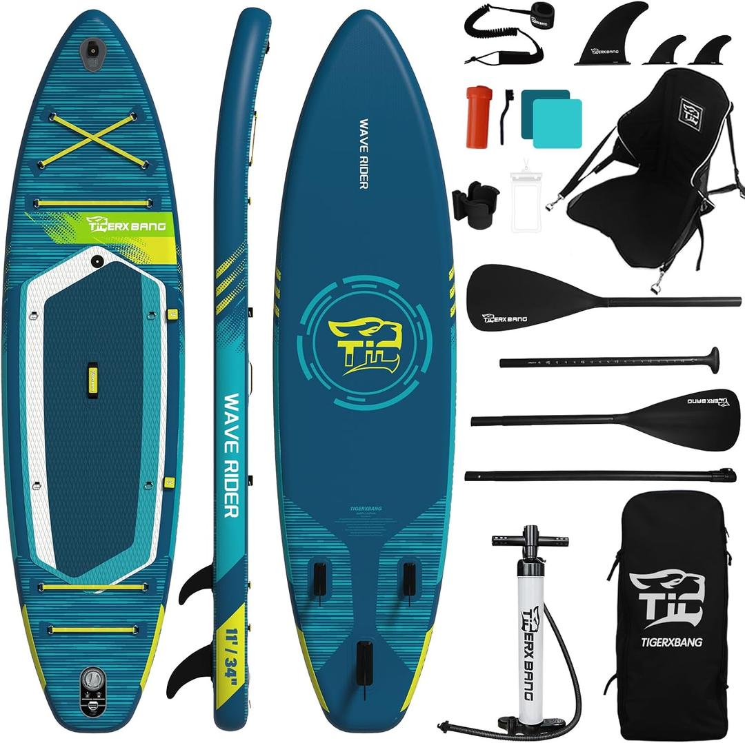 TIGERXBANG 11'6"/11'/10' Inflatable Paddle Board with Complete Accessories, Versatile Premium Paddle Boards for Adults/Youth, Stand Up Paddle Board Polar/Wave/Sunny Wave Collection