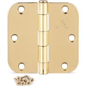 24 PackDoor Hinges Polished Brass 3.5 Inch Interior Hinges 5/8" Radius Brushed Brass Door Hinges