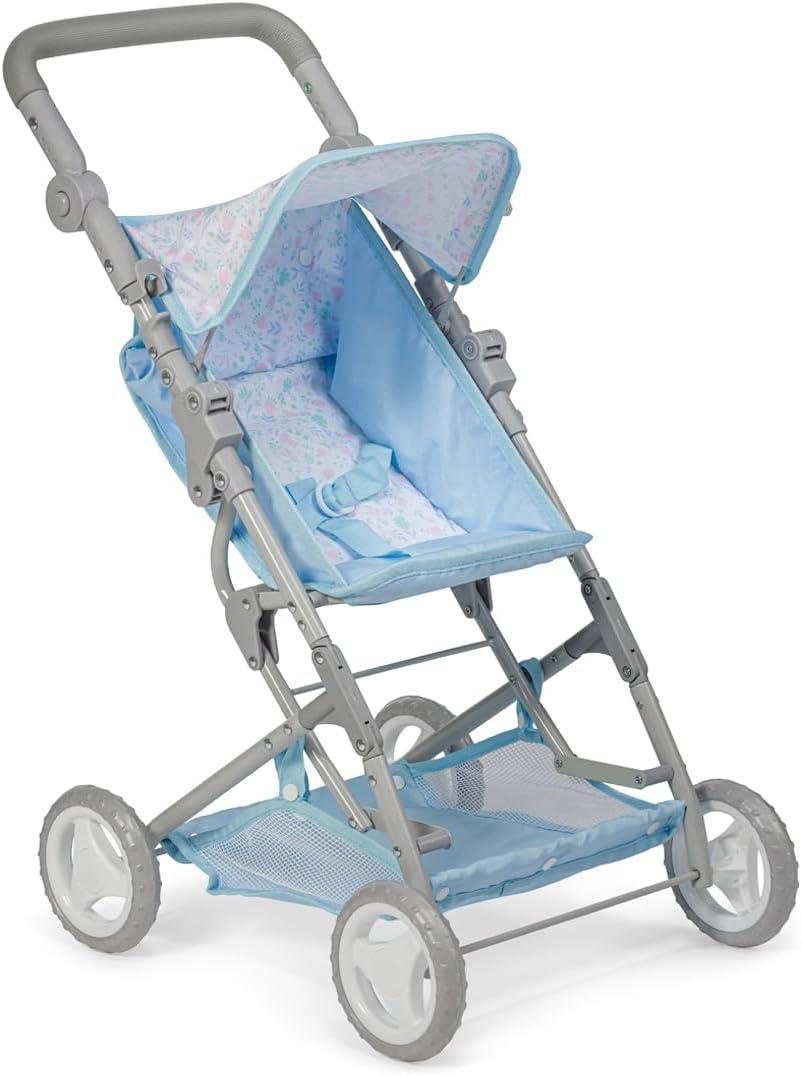 JC Toys - Berenguer Boutique | Fashionable Stroller with Canopy and Storage | Simple Folding |Blue Accessory Collection | for Dolls up to 18" | Ages 3+