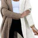 Astylish Women 2025 Fall Outfits Open Front Long Sleeve Hooded Knit Cardigan Sweaters Color Block Outwear Coats (Small, Khaki)