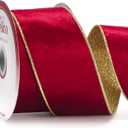 2.5" Red Velvet Gold Glitter Backing Wired Ribbon 10 Yards for Christmas Wedding Wreath Gift Wrapping Home Dcor DIY