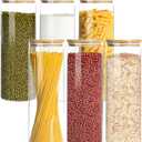 Glass Storage Containers with Airtight Bamboo Lids,Round Glass Jars Pantry Organizers,Perfect for Kitchen Organization - Flour, Rice, Pasta, Sugar, Coffee Beans, Accessories Included (43oz*6)