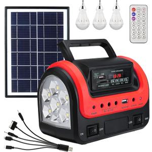 Solar Generator,Portable Power Station with Solar Panel Included,LiFePO4 Battery Mini Portable Generator with DC/USB Outlets,Quiet Generators LED Flashlight for Home Use, Camping(Red)
