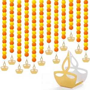 Norme 12 Pcs Marigold Garland 2.6 ft Long Strands Artificial Marigold Flowers Garland with Pendant Flower String Indian Diwali Decorations for Pooja Indian Wedding Dia De Los Muertos(Orange Yellow)