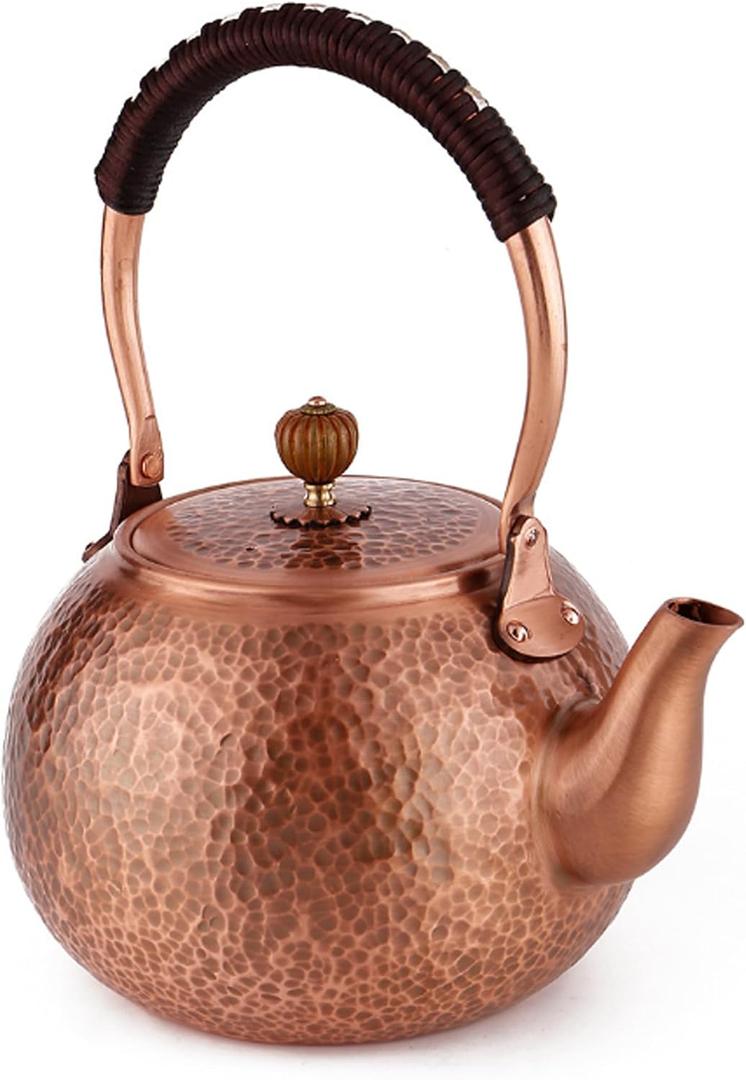 Hammered Copper Tea Kettle | Premium 1.6 Quart Copper Cookware Stovetop Safe Copper Teapot, Coating-Free Non-Toxic Design, Traditional Handmade Craftsmanship | Durable Rust-Resistant Tea Kettle